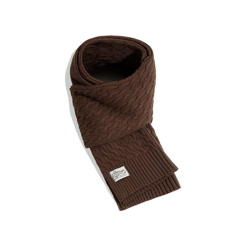 Retro Twist Knitted Wool Scarf With Wool Solid Color Warm Scarf Men