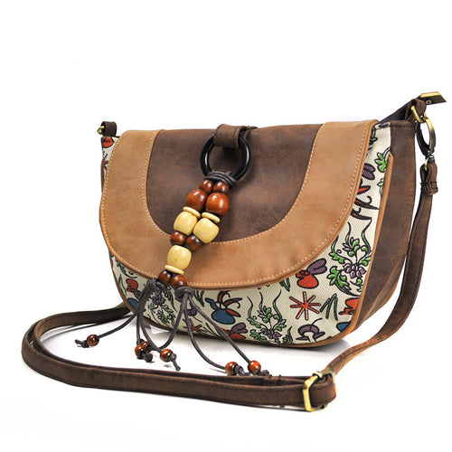 Female Ethnic Style Leather Messenger Dumpling Bag