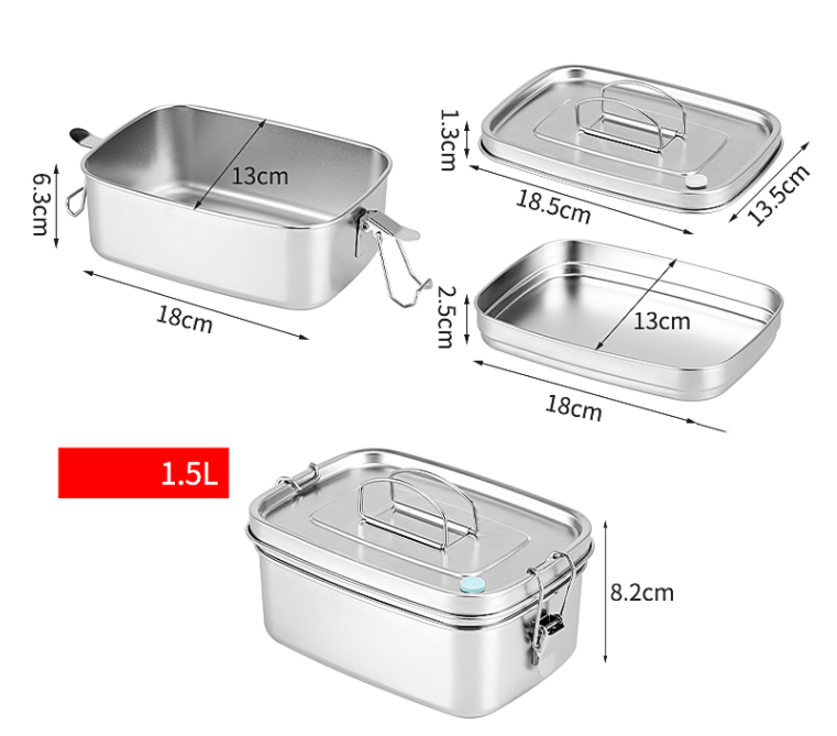 Stainless Steel Sealed Lunch Box Fresh Keeping Box Rectangular Leak Proof With Lid