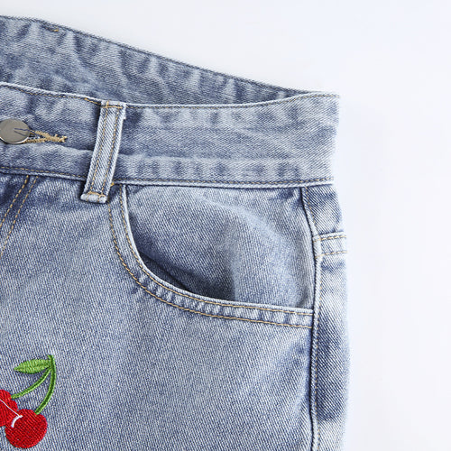 Cherry Embroidered High-rise Slimming Pencil Jeans
