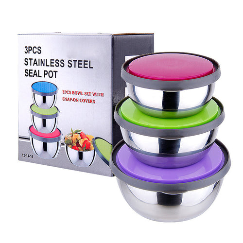 Stainless Steel Fresh-Keeping Bowl Three-Piece Fresh-Keeping Box Set