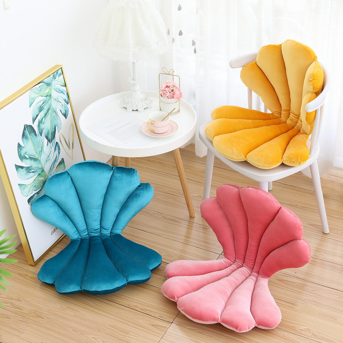 Luxurious Velvet Seal Shell Chair Cushion Unqiue Rose Seat Pillow Upscale Restaurant Chair Decor Girly Room Decorations