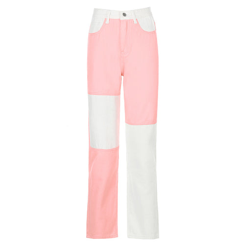Contrasting Stitching High-rise Straight-leg Jeans Women