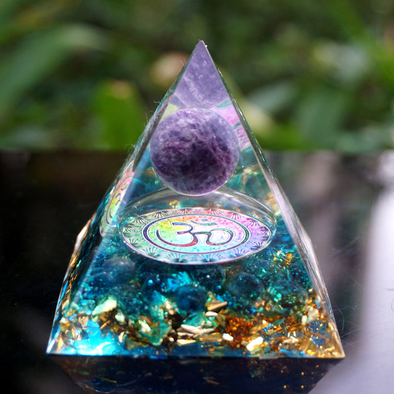 Orgonite Pyramid 60mm Amethyst Crystal Sphere With Obsidian Natural Cristal Stone