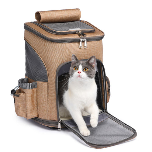 Traveling Cat Backpack With Universal Wheel Trolley Pet Bag