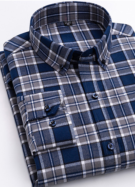 Cotton Plaid Shirt - Men's Long-Sleeved Cotton Fleece Shirt