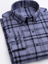 Cotton Plaid Shirt - Men's Long-Sleeved Cotton Fleece Shirt