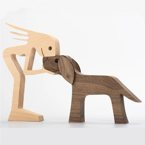 Wood Dog Ornament Sculpture Home Decoration