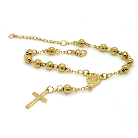 Stainless Steel Buddhist Bead Bracelet Cross Jesus Gold Bracelet