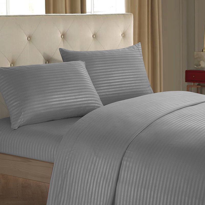 Plain Color Imitation Satin Striped Home Textile Four-piece Set Simple Bedding Set Multi-color Optional