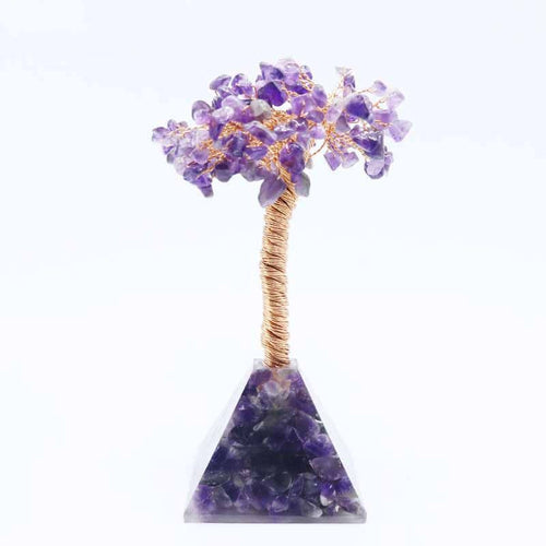 Amethyst Tree Of Life Colorful Crystal Gravel Pyramid Pyramid Base Fortune Tree Creative Lucky Tree Home Furnishing Decoration