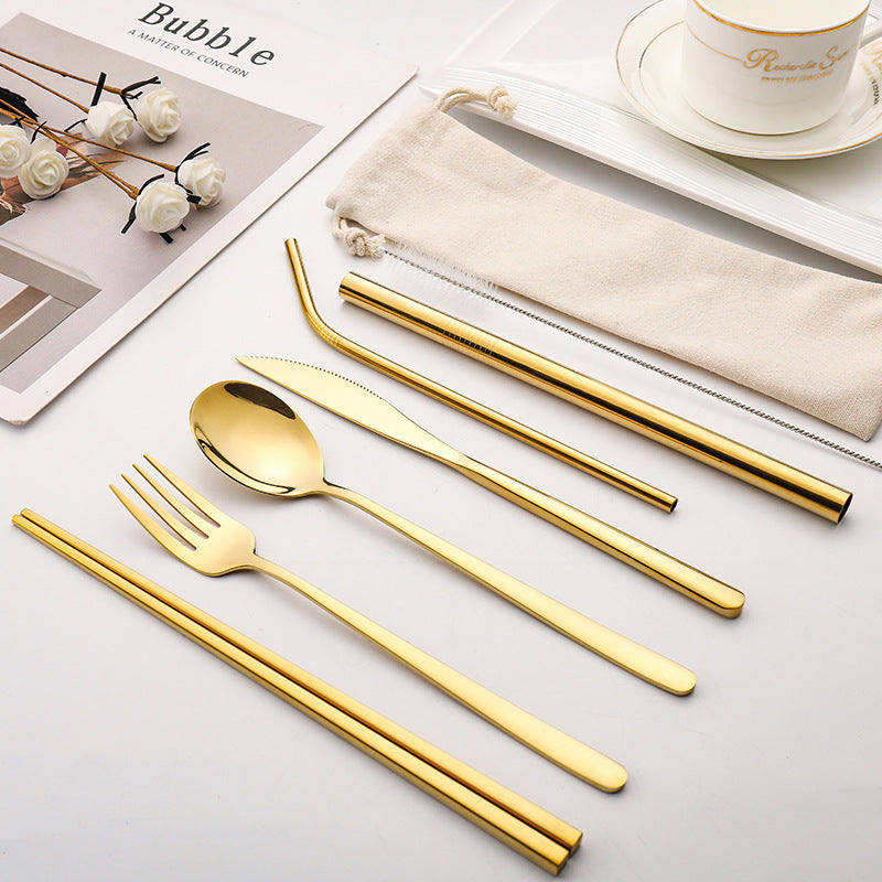 7-piece Set Of Creative Titanium-plated Environmentally Friendly Portable Tableware - Minihomy