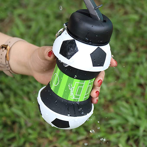 Football Soccer Silicone Water Bottle with Straw Foldable Collapsible Travel Non-toxic Bottles Innovating Camping