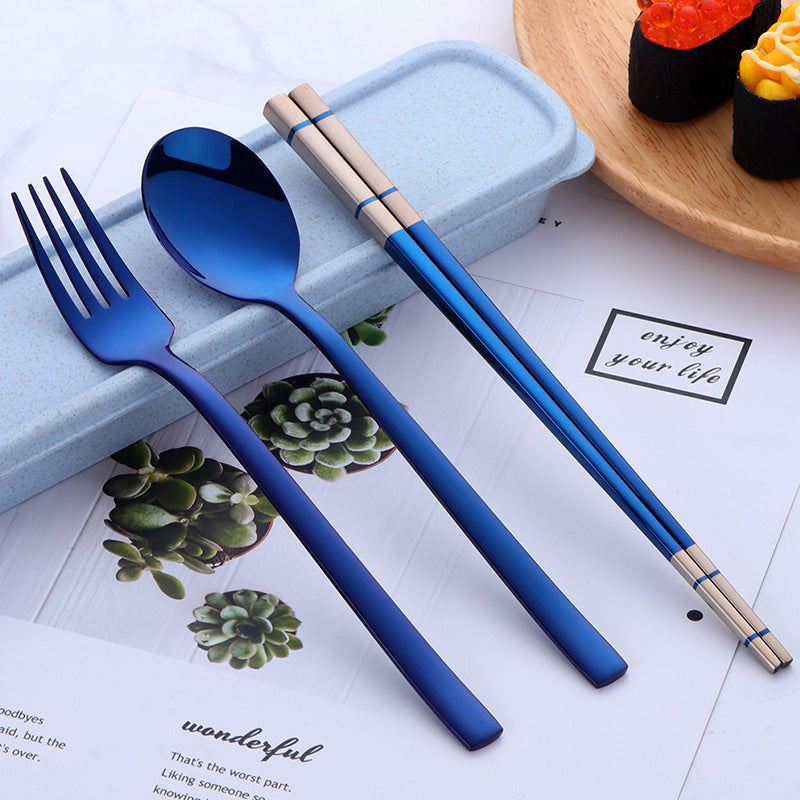 Portable Student Tableware Box Set Cute Chopsticks Spoon Fork Stainless Steel Three-Piece Single Travel