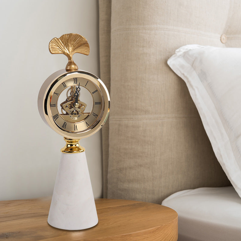 Model Room Bedside Metal Soft Decoration American Retro Silent Marble Clock Home Decoration Ornaments