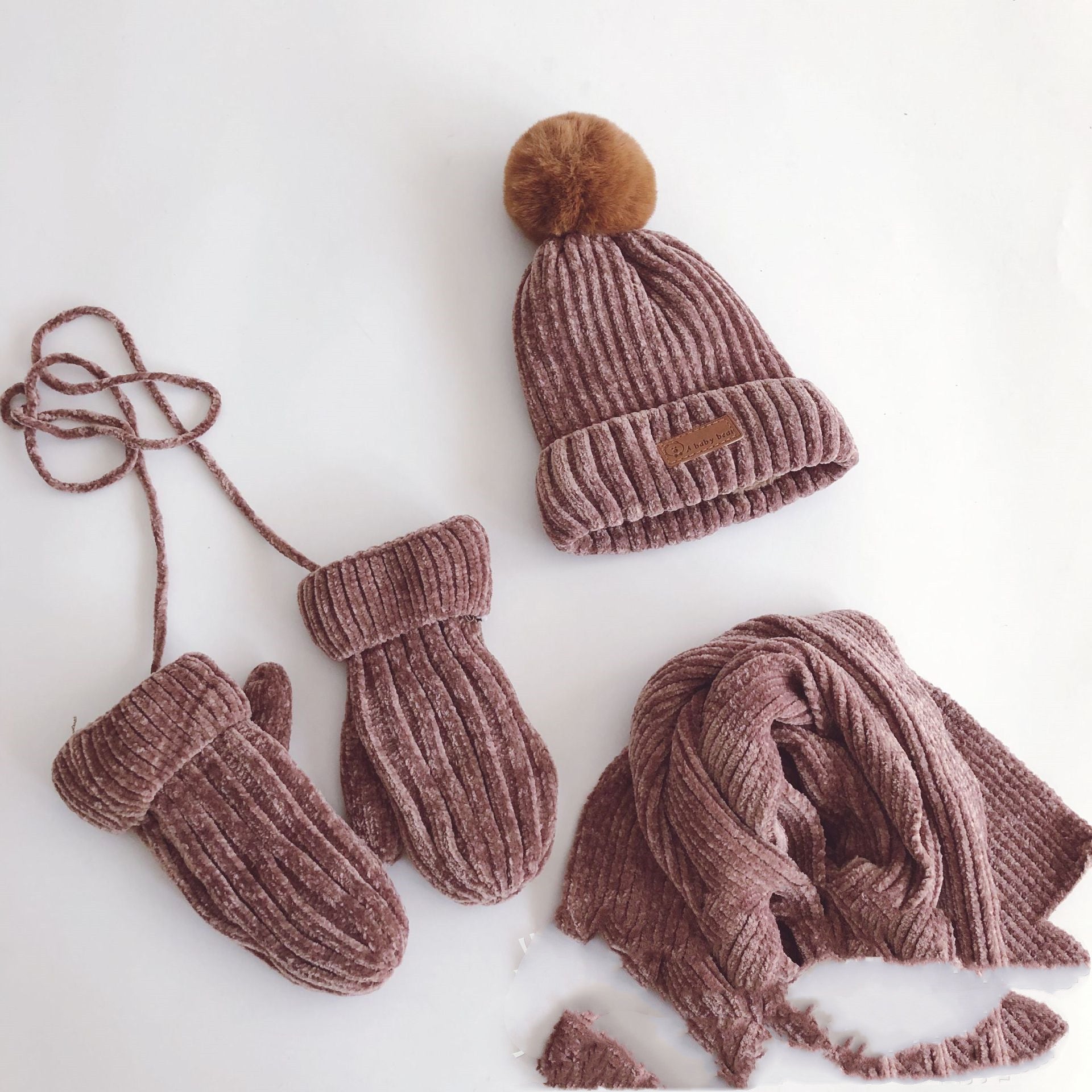 Children's Suit Knitted Hat Scarf Gloves Three-Piece Suit