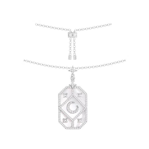 Xingyue Square Necklace Adjustable Length 925 Silver With Micro Diamonds