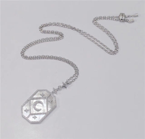 Xingyue Square Necklace Adjustable Length 925 Silver With Micro Diamonds