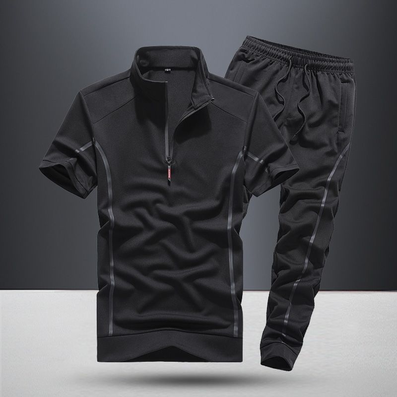 Spring And Summer Stand Collar Short Sleeve Casual Running Suit Men