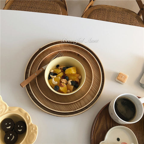 Solid Wood Tray Round Storage Tray Fruit Tray Desktop Storage One-Person Food Tray