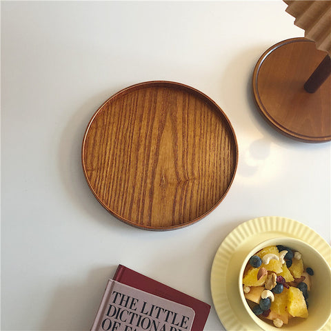 Solid Wood Tray Round Storage Tray Fruit Tray Desktop Storage One-Person Food Tray