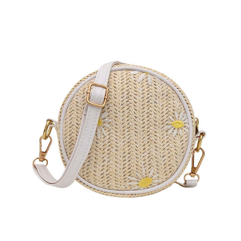 Red Sand Beach Small Round Straw Woven Bag for Women