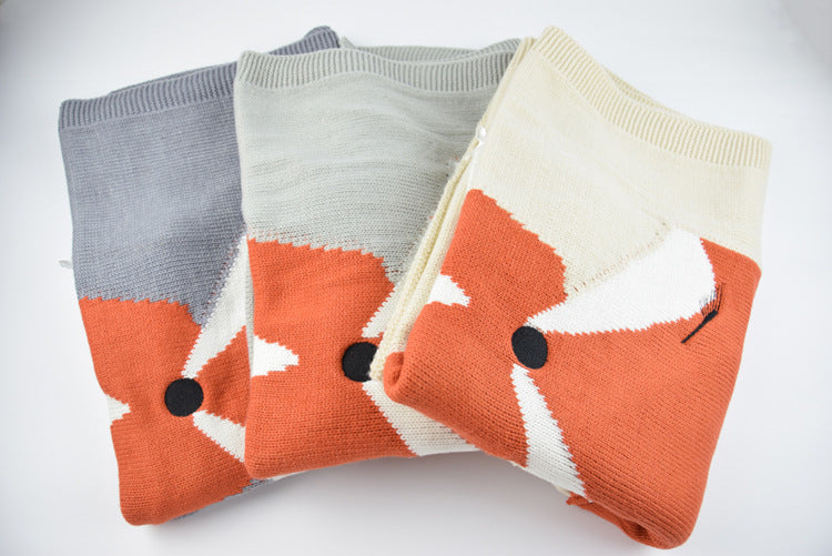Fox Blanket Three-Dimensional Ear Blanket Children'S Knitted Blankets Beach Mat Baby Holding Blanket