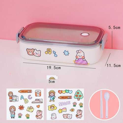 Double-Decker Lunch Box With Cutlery And Portable Cute Office Worker