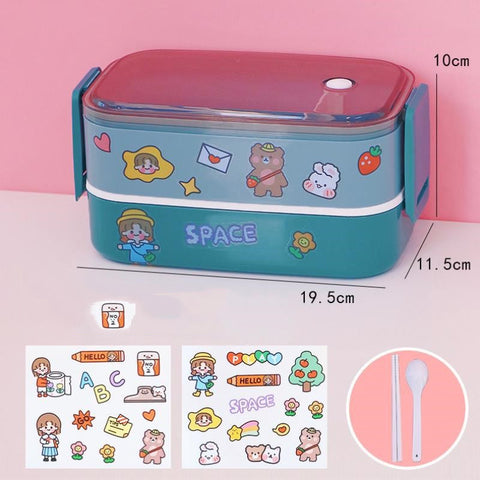 Double-Decker Lunch Box With Cutlery And Portable Cute Office Worker