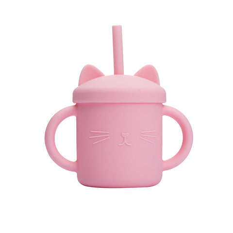 Children's Drinking Cups, Food-grade Silicone Household Straight-drinking Type With Straws, Baby Anti-choke Drinking Cups