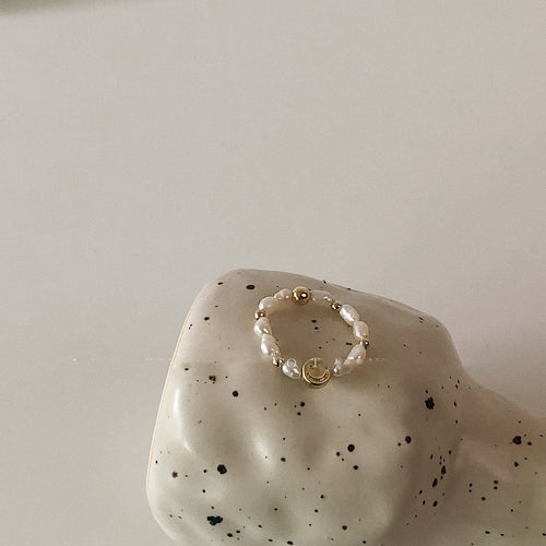 Elastic Freshwater Pearl Pearl Smiley Beaded Ring