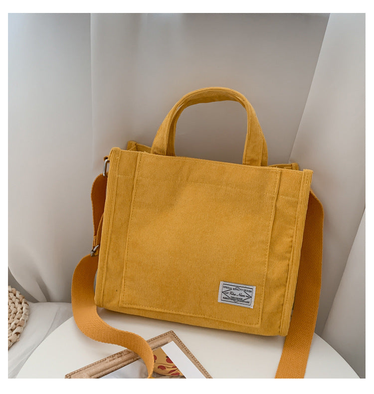 Corduroy Zipper Shoulder Bag Small Cotton Canvas Handbag