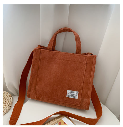 Corduroy Zipper Shoulder Bag Small Cotton Canvas Handbag