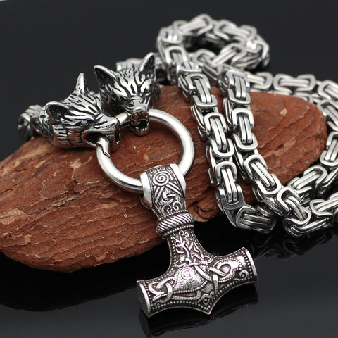 Explosive Viking Wolf Head Hammer Trendy Male Amulet Stainless Steel Emperor Chain Jewelry