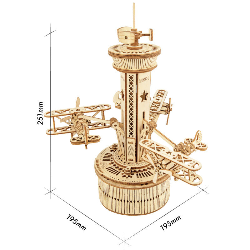 Rotatable DIY 3D Starry Night Wooden Model Building Kits Assembly Music Box Toy Gift