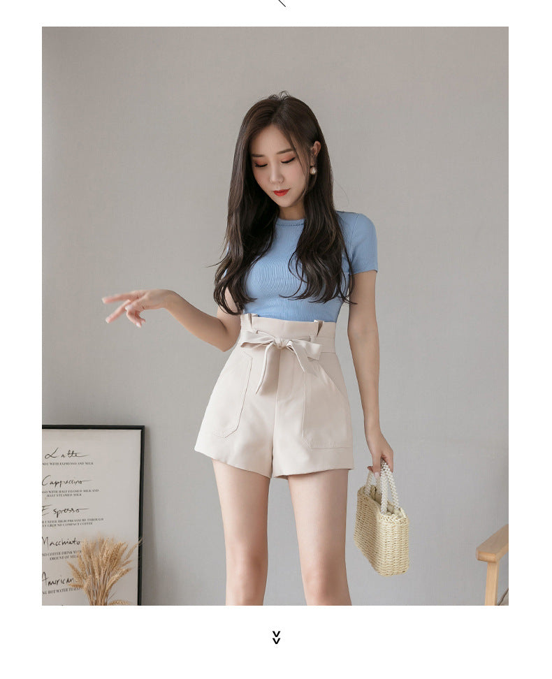 Bud High Waist Chiffon Shorts A-line Wide-leg Pants Casual Slim Pants - Minihomy