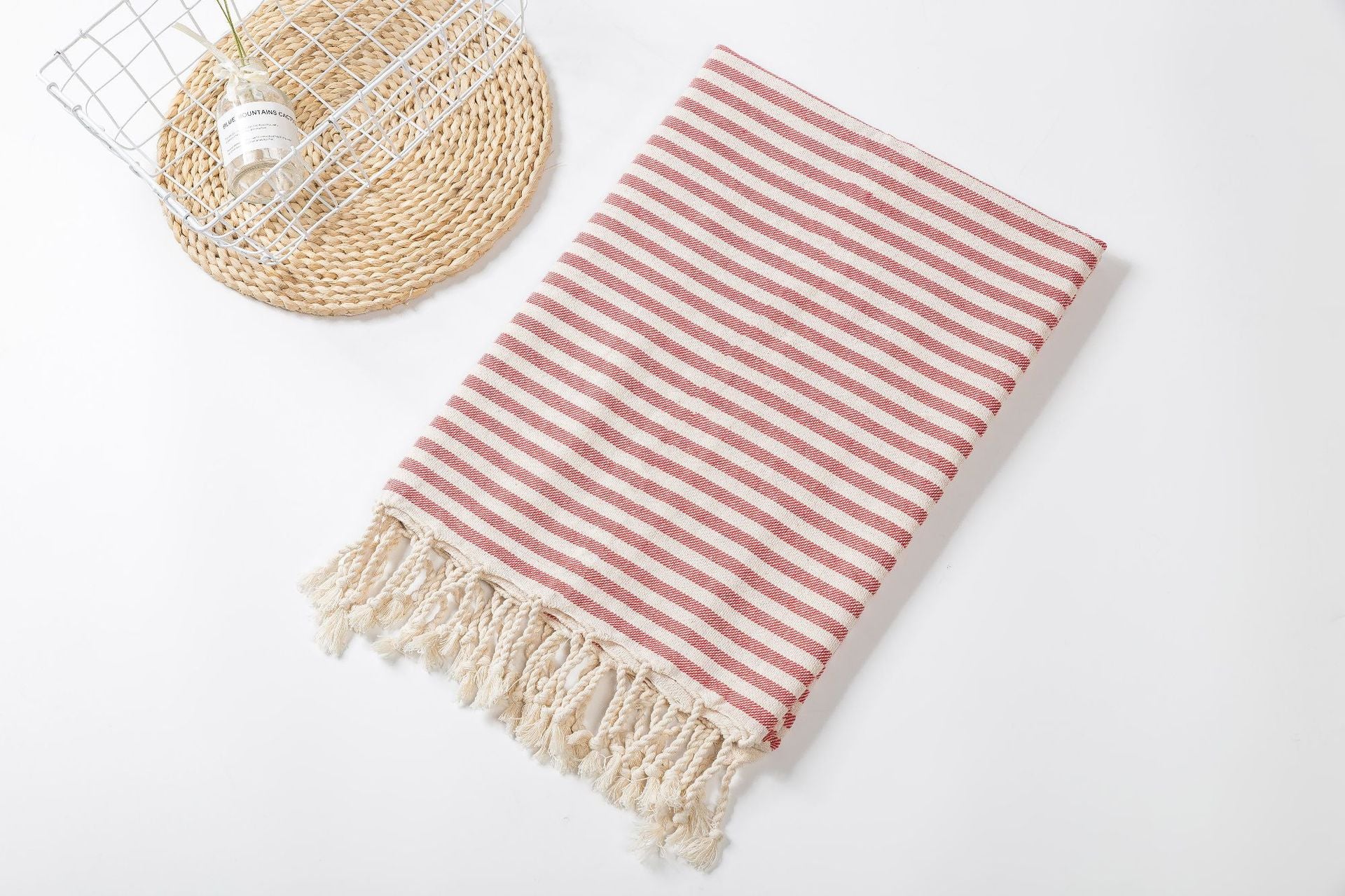 Fringed Beach Towel Polyester Cotton Wearable Striped Bath Towel Cushion Tablecloth