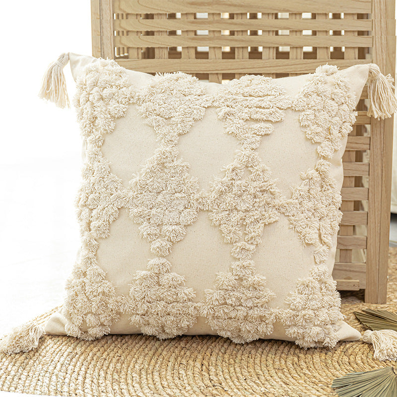 Home Furnishing Tufted Throw Pillow With Tassels Sofa Pillow Cushion