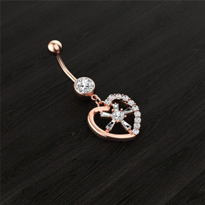 Side Zircon Peach Heart Navel Ring Navel Nail Puncture