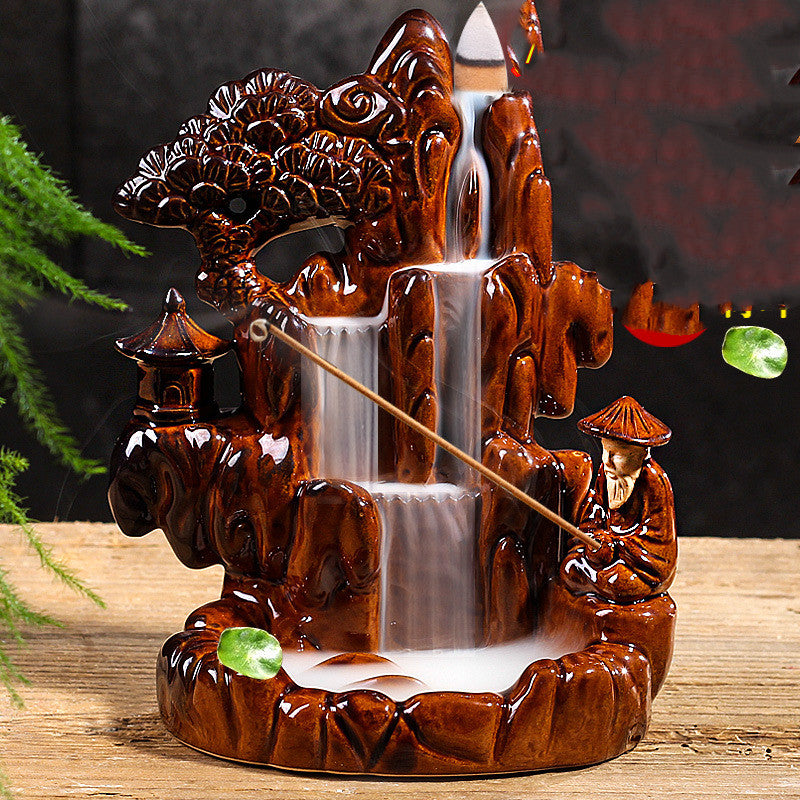 Creative large-size backflow incense burner for indoor viewing sandalwood line incense burner tea ceremony ceramic incense burner ornaments - Minihomy