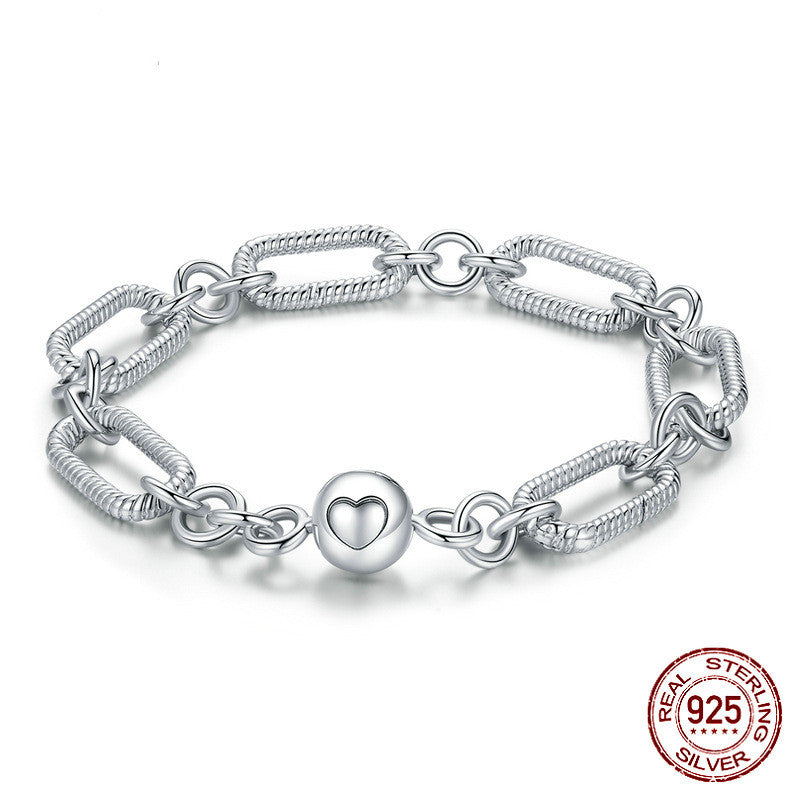 Paper Clip Love Sterling Silver S925 Bracelet Women