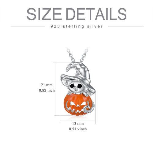 Halloween Jewelry Pumpkin Necklace 925 Sterling Silver Cat Necklace for Girls Women Birthday Christmas Halloween Jewelry Gifts