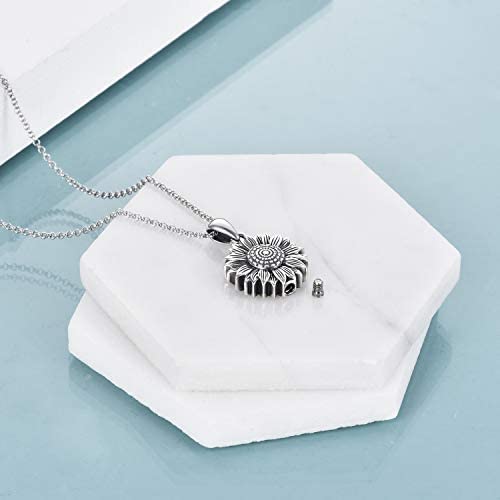 Sterling Silver Sunflower Urn Necklace for Ashes Cremation Jewelry