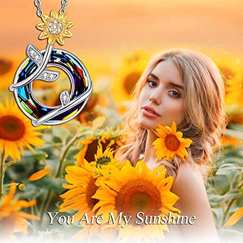 Sunflower Necklace Sterling Silver Austrian Crystal Pendant Necklace Jewelry Gift For Women Girls