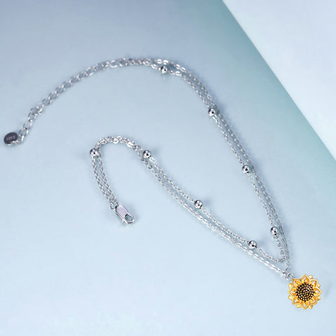 925 Sterling Silver Sunflower Layered Anklets for Girls Women