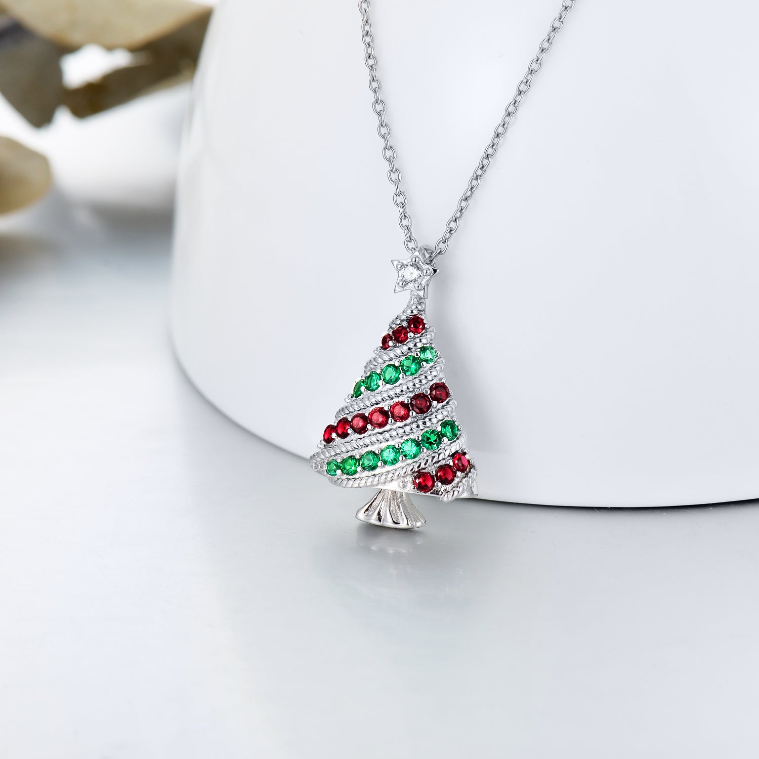 Sterling Silver Christmas Family Tree Merry Necklace