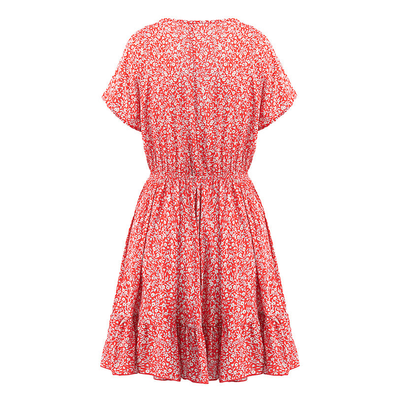 Deep V Ruffled Floral Spring Dress Women's Clothing - Minihomy