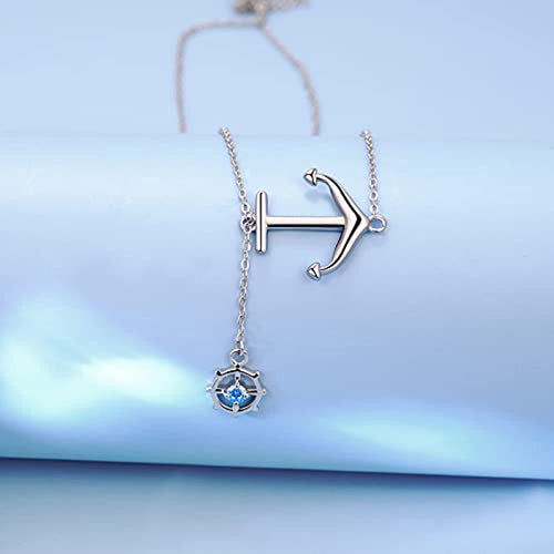 925 Sterling Silver Anchor Rudder Nautical Ship Necklaces Blue Ocean Jewelry