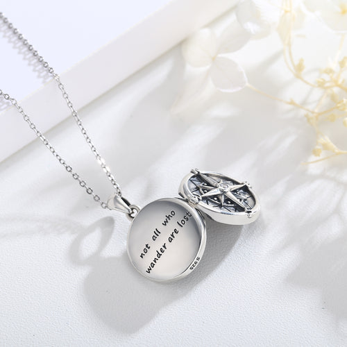 Sterling Silver Compass Round Photo Pendant That Holds Pictures Memorial Jewelry
