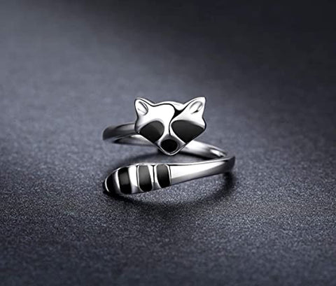 925 Sterling Silver Thumb Ring Raccoon Ring Adjustable Open Ring for Women Size 7 8 9 Jewelry